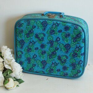 Vintage 1960s Suitcase, Floral Print Hard Side Travel Case,  Mirror Inside